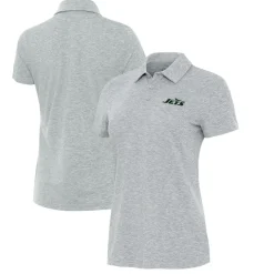 Polos^New York Jets Women's Antigua Heather Gray Matter Polo