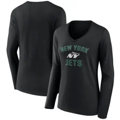 T-Shirts|Women^New York Jets Women's Black Victory Arch Long Sleeve V-Neck T-Shirt
