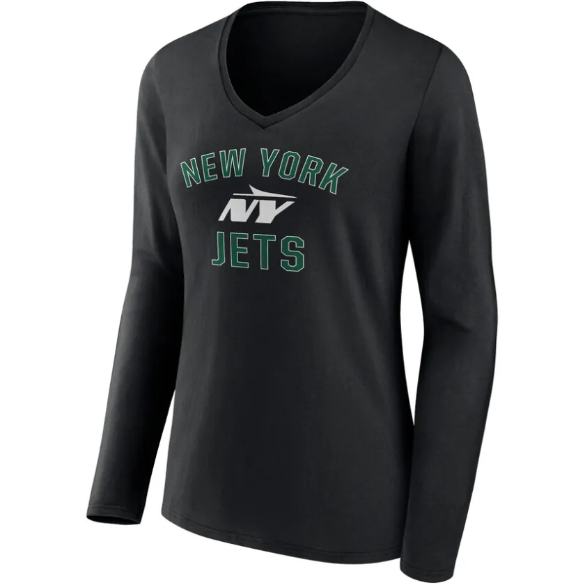 T-Shirts|Women^New York Jets Women's Black Victory Arch Long Sleeve V-Neck T-Shirt