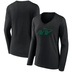 Long Sleeved^New York Jets Women's Black Secondary Logo Long Sleeve V-Neck T-Shirt