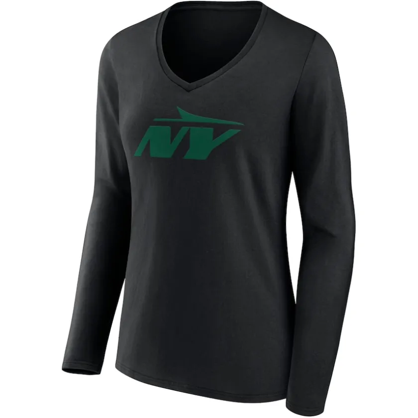 Long Sleeved^New York Jets Women's Black Secondary Logo Long Sleeve V-Neck T-Shirt