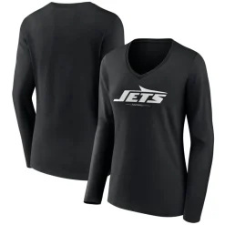 T-Shirts|Women^New York Jets Women's Black Logo Team Lockup Long Sleeve V-Neck T-Shirt