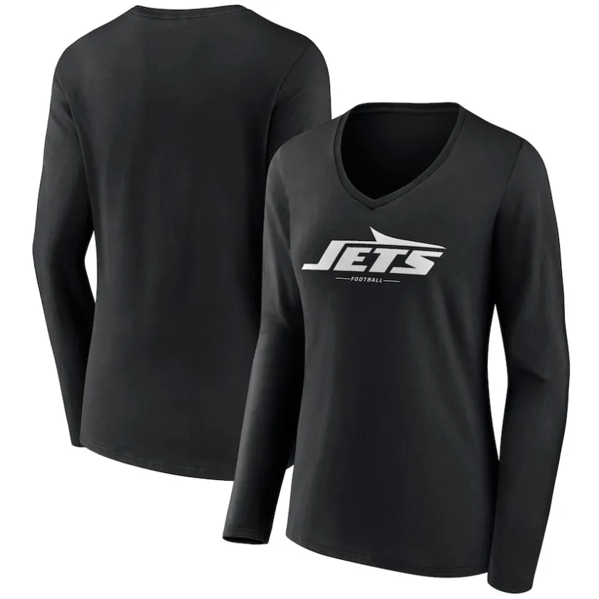 T-Shirts|Women^New York Jets Women's Black Logo Team Lockup Long Sleeve V-Neck T-Shirt