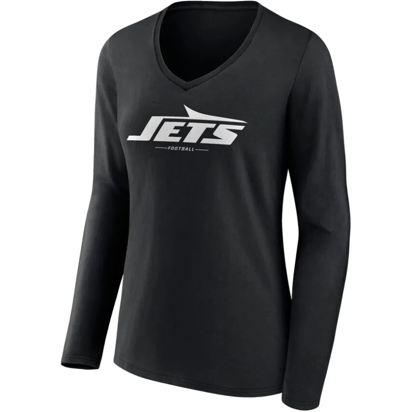 T-Shirts|Women^New York Jets Women's Black Logo Team Lockup Long Sleeve V-Neck T-Shirt