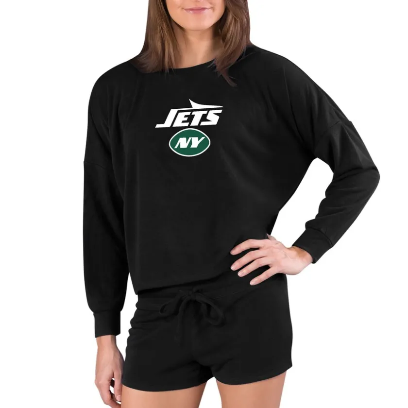 Underwear & Sleepwear^New York Jets Women's Concepts Sport Black Long Sleeve T-Shirt & Shorts Sleep Set