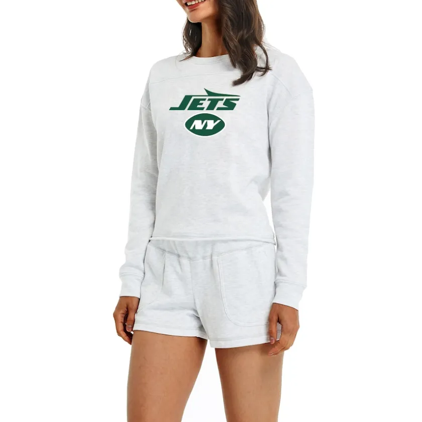 Underwear & Sleepwear^New York Jets Women's Concepts Sport Cream Crossfield Long Sleeve Top & Shorts Set