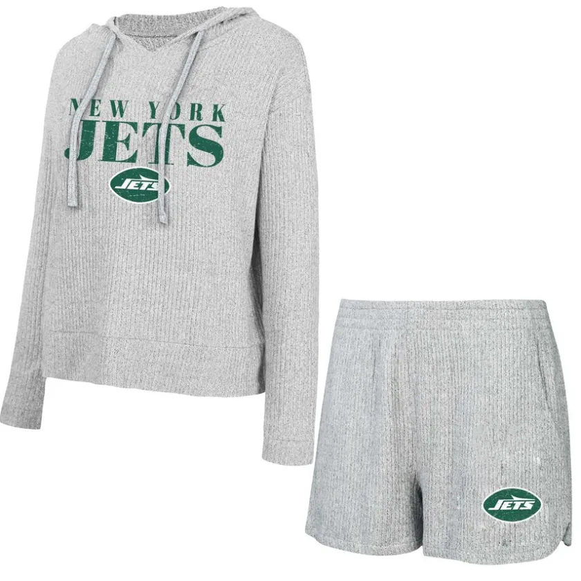 Underwear & Sleepwear^New York Jets Women's Concepts Sport Gray Juniper Long Sleeve Hoodie T-Shirt & Shorts Set