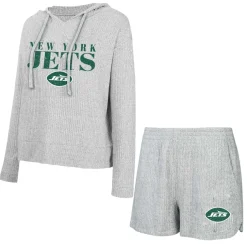 Underwear & Sleepwear^New York Jets Women's Concepts Sport Gray Juniper Long Sleeve Hoodie T-Shirt & Shorts Set