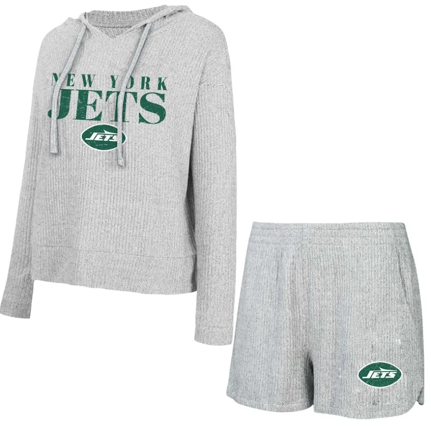 Underwear & Sleepwear^New York Jets Women's Concepts Sport Gray Juniper Long Sleeve Hoodie T-Shirt & Shorts Set