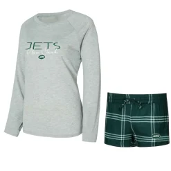 Underwear & Sleepwear^New York Jets Women's Concepts Sport Green/Gray Petition Raglan Long Sleeve T-Shirt And Shorts Set