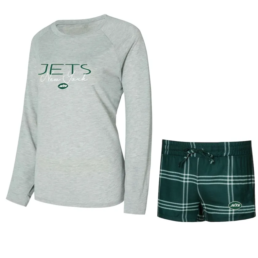 Underwear & Sleepwear^New York Jets Women's Concepts Sport Green/Gray Petition Raglan Long Sleeve T-Shirt And Shorts Set