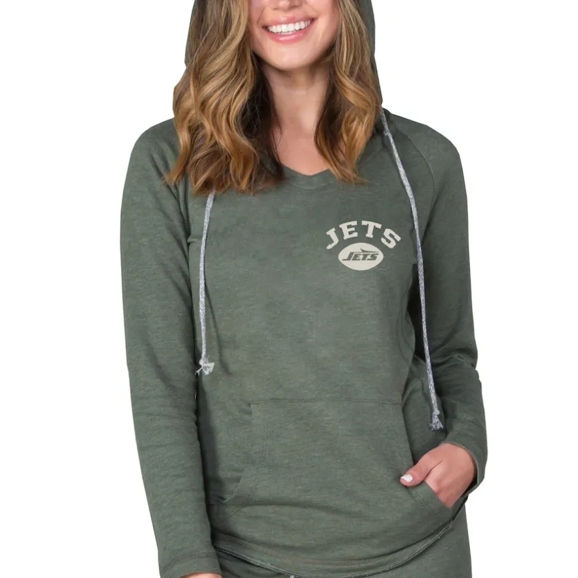 Jackets^New York Jets Women's Concepts Sport Green Mainstream Terry Tri-Blend V-Neck Pullover Hoodie