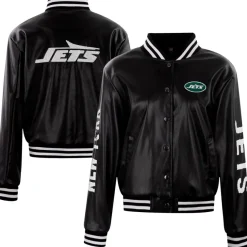 Jackets^New York Jets Women's Cuce Black Vegan Leather Full-Snap Jacket