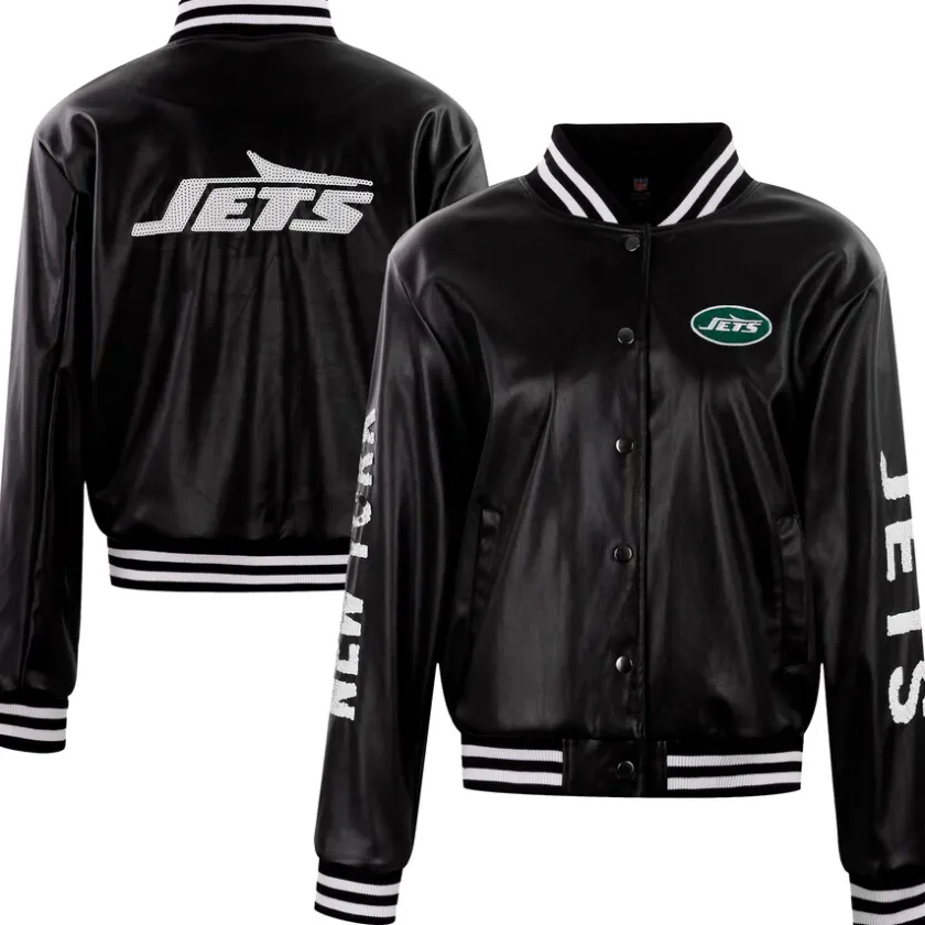 Jackets^New York Jets Women's Cuce Black Vegan Leather Full-Snap Jacket