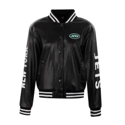 Jackets^New York Jets Women's Cuce Black Vegan Leather Full-Snap Jacket