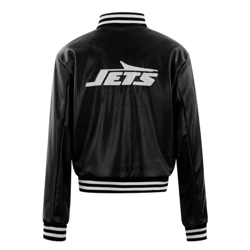 Jackets^New York Jets Women's Cuce Black Vegan Leather Full-Snap Jacket