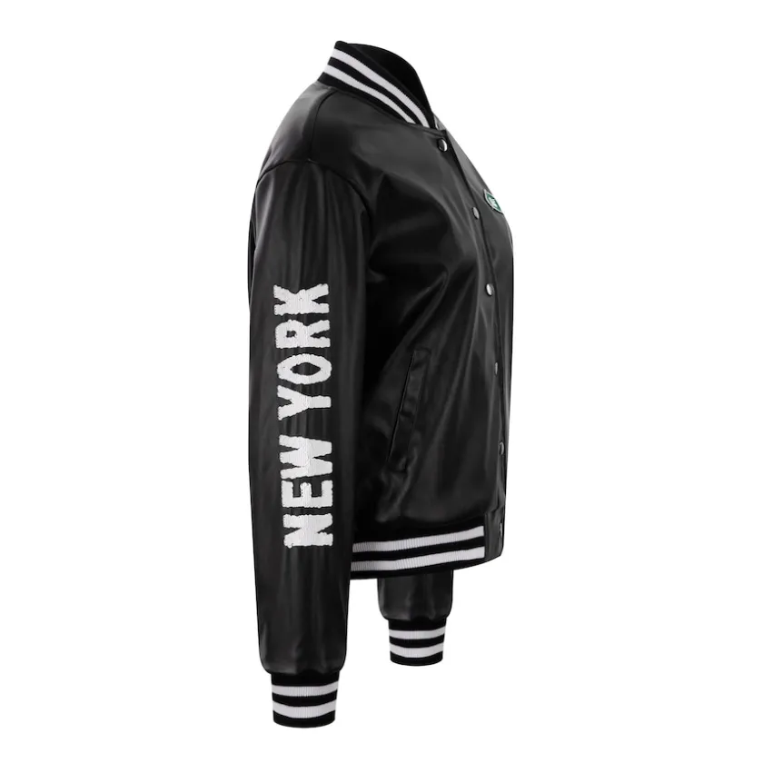 Jackets^New York Jets Women's Cuce Black Vegan Leather Full-Snap Jacket