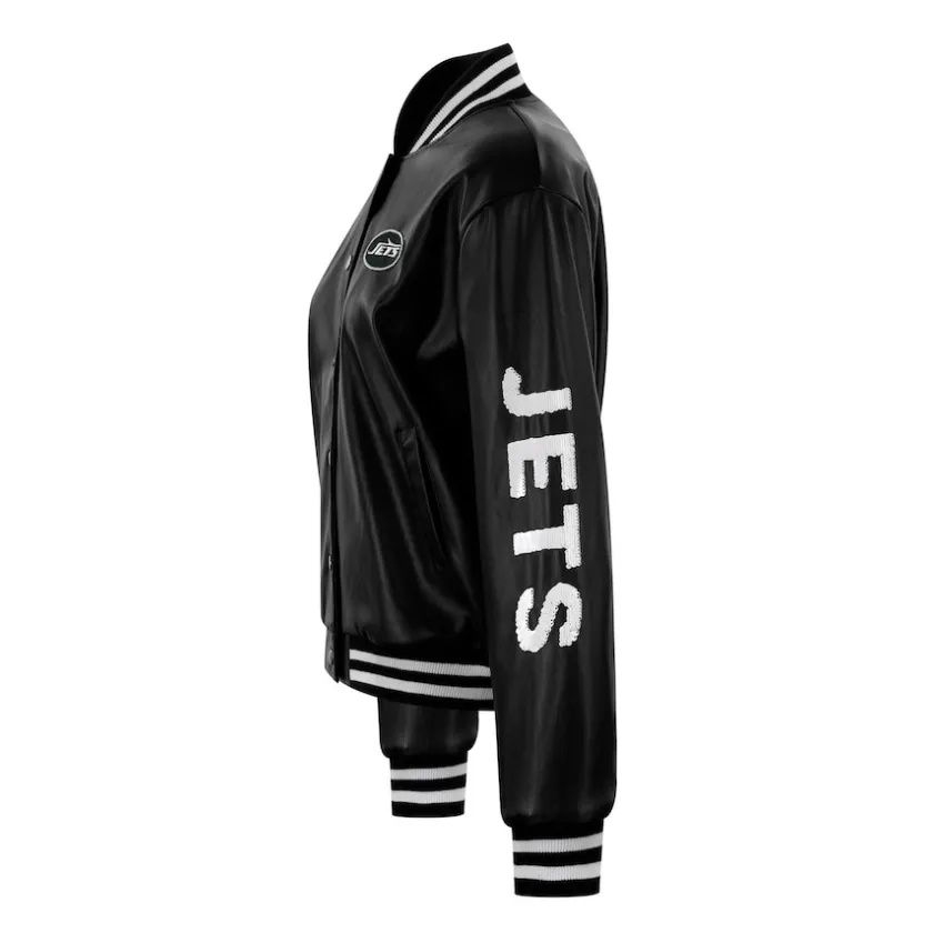 Jackets^New York Jets Women's Cuce Black Vegan Leather Full-Snap Jacket