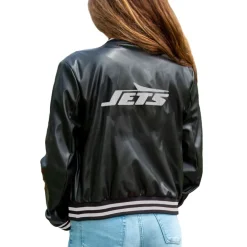 Jackets^New York Jets Women's Cuce Black Vegan Leather Full-Snap Jacket