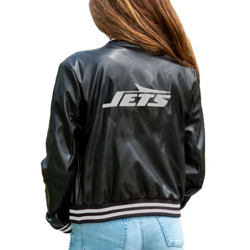 Jackets^New York Jets Women's Cuce Black Vegan Leather Full-Snap Jacket