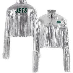 Jackets^New York Jets Women's Cuce Silver Sequin Fringe Blazer