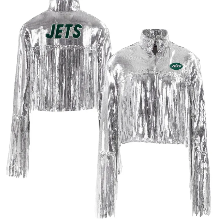 Jackets^New York Jets Women's Cuce Silver Sequin Fringe Blazer