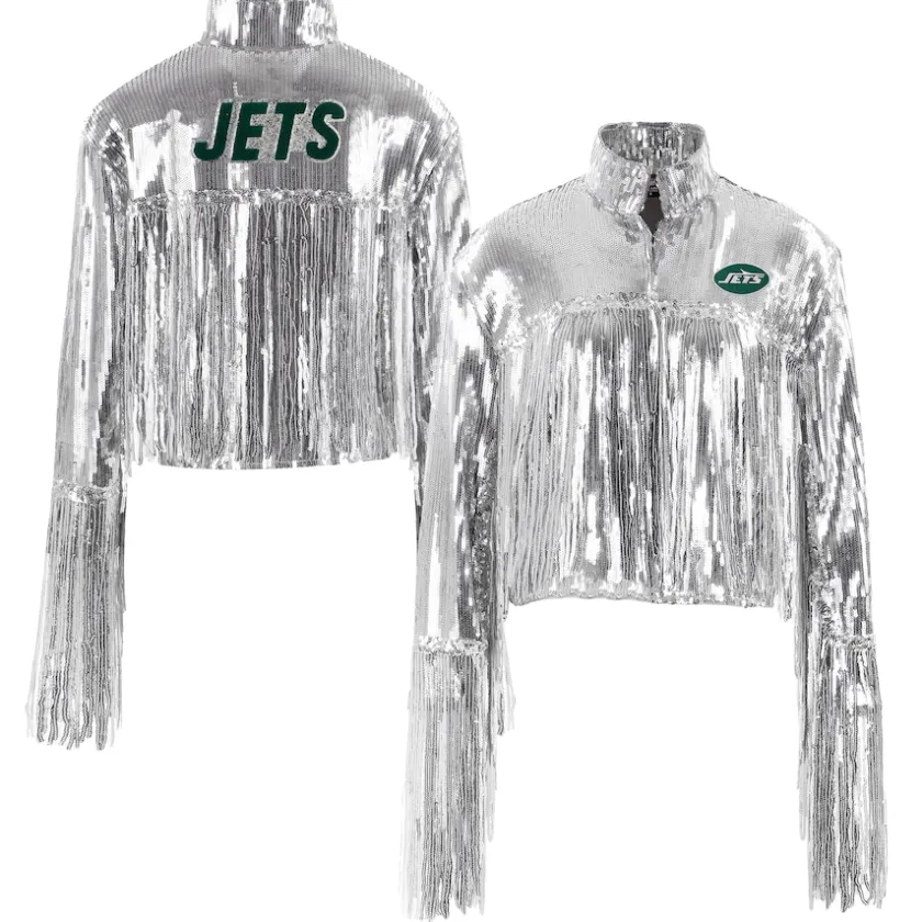 Jackets^New York Jets Women's Cuce Silver Sequin Fringe Blazer
