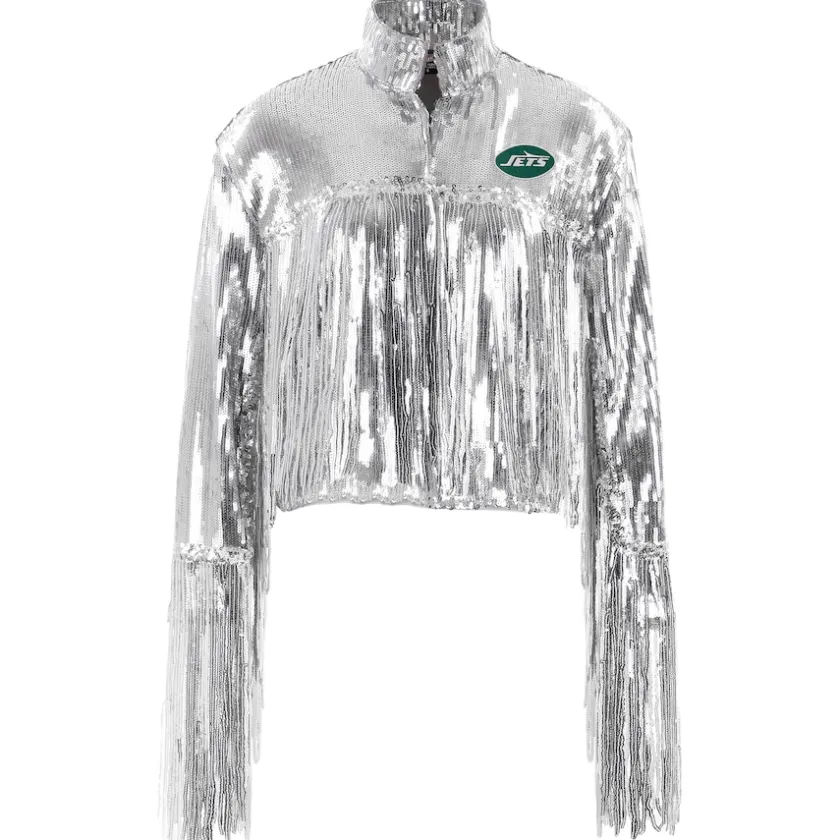 Jackets^New York Jets Women's Cuce Silver Sequin Fringe Blazer