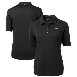 Polos^New York Jets Women's Cutter & Buck Black DryTec Virtue Eco Pique Recycled Polo