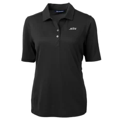 Polos^New York Jets Women's Cutter & Buck Black DryTec Virtue Eco Pique Recycled Polo