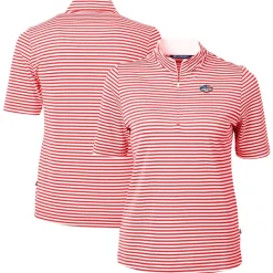 Sweaters & Dress Shirts^New York Jets Women's Cutter & Buck Red DryTec Virtue Eco Pique Stripe Recycled Polo