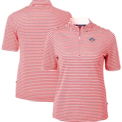 Sweaters & Dress Shirts^New York Jets Women's Cutter & Buck Red DryTec Virtue Eco Pique Stripe Recycled Polo