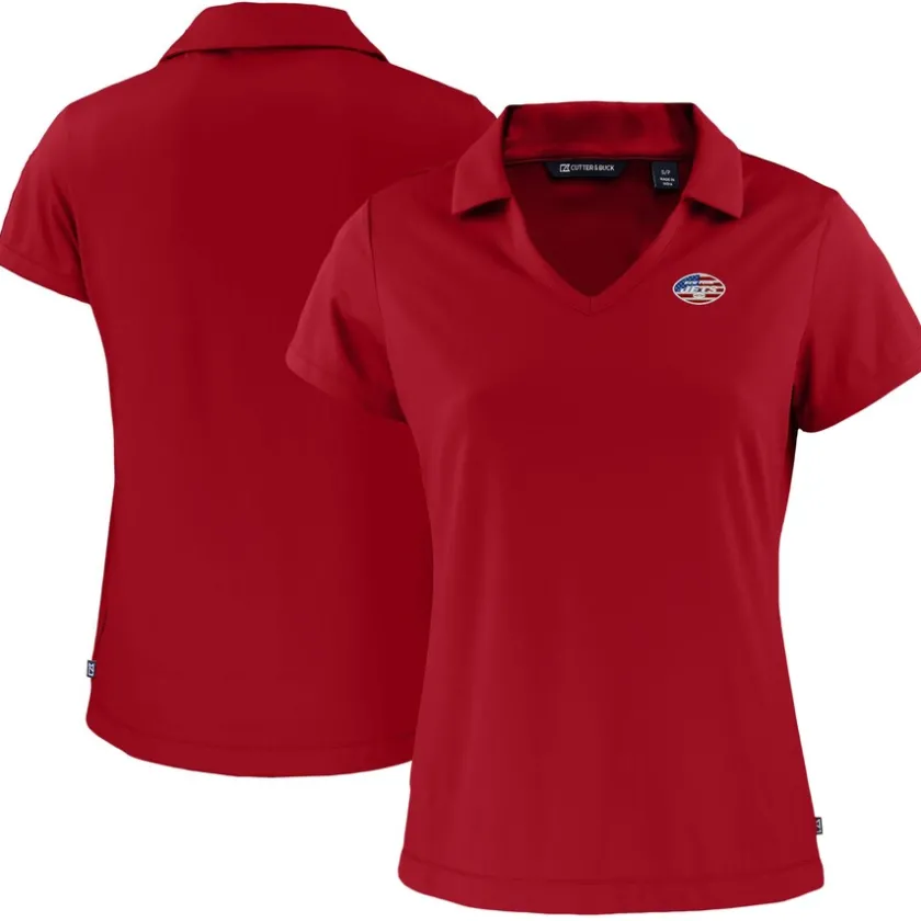 Polos^New York Jets Women's Cutter & Buck Red Daybreak Eco Recycled V-neck Polo