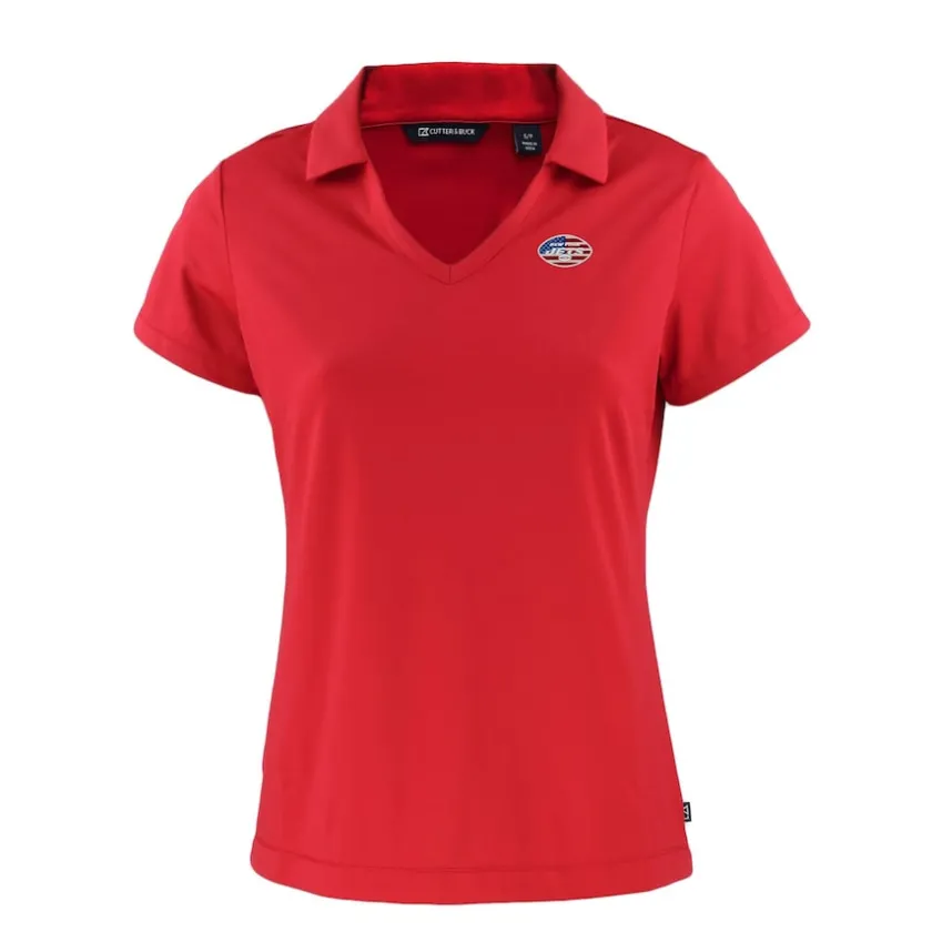 Polos^New York Jets Women's Cutter & Buck Red Daybreak Eco Recycled V-neck Polo