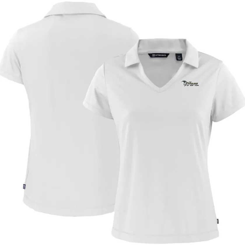 Polos^New York Jets Women's Cutter & Buck White Throwback Daybreak Eco Recycled V-Neck Polo