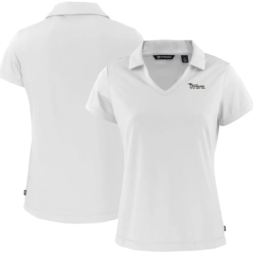 Polos^New York Jets Women's Cutter & Buck White Throwback Daybreak Eco Recycled V-Neck Polo