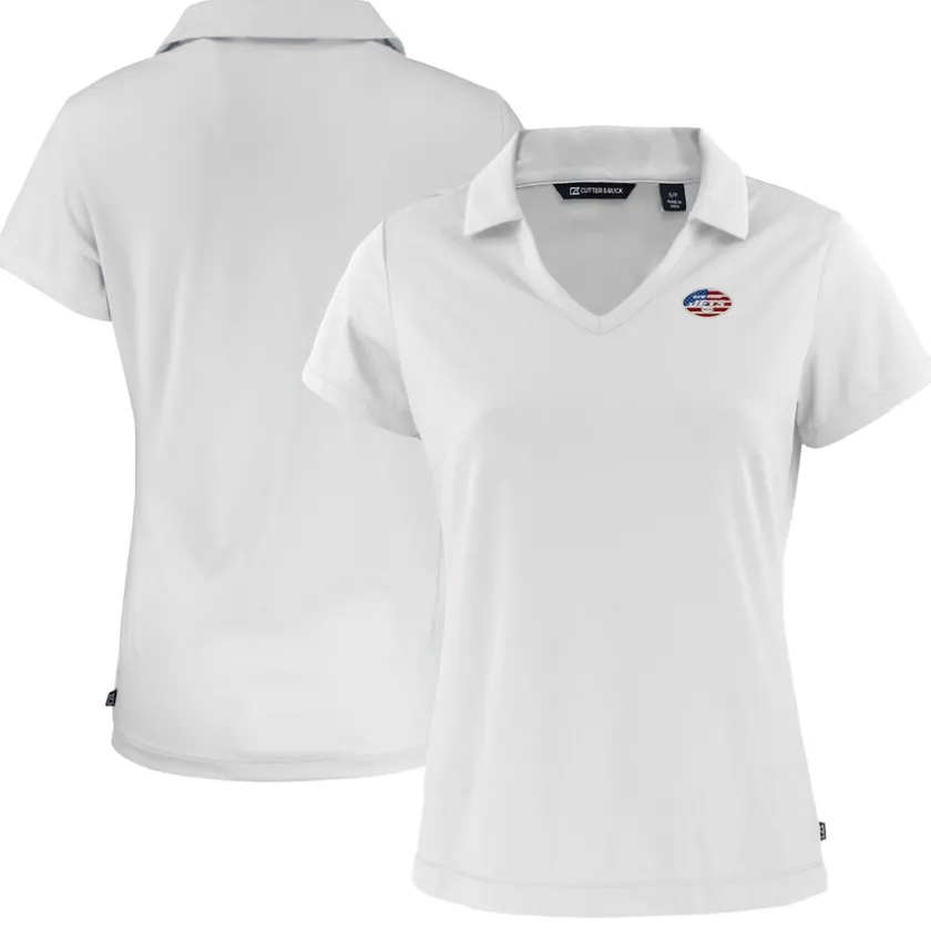Polos^New York Jets Women's Cutter & Buck White Daybreak Eco Recycled V-neck Polo