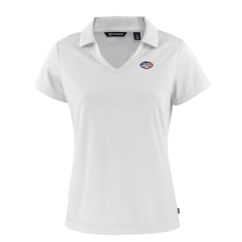 Polos^New York Jets Women's Cutter & Buck White Daybreak Eco Recycled V-neck Polo