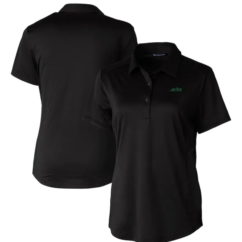 Polos^New York Jets Women's Cutter & Buck Black Primary Logo Prospect Eco Textured Stretch Recycled Polo
