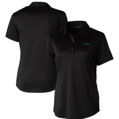 Polos^New York Jets Women's Cutter & Buck Black Primary Logo Prospect Eco Textured Stretch Recycled Polo