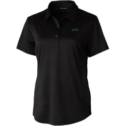 Polos^New York Jets Women's Cutter & Buck Black Primary Logo Prospect Eco Textured Stretch Recycled Polo