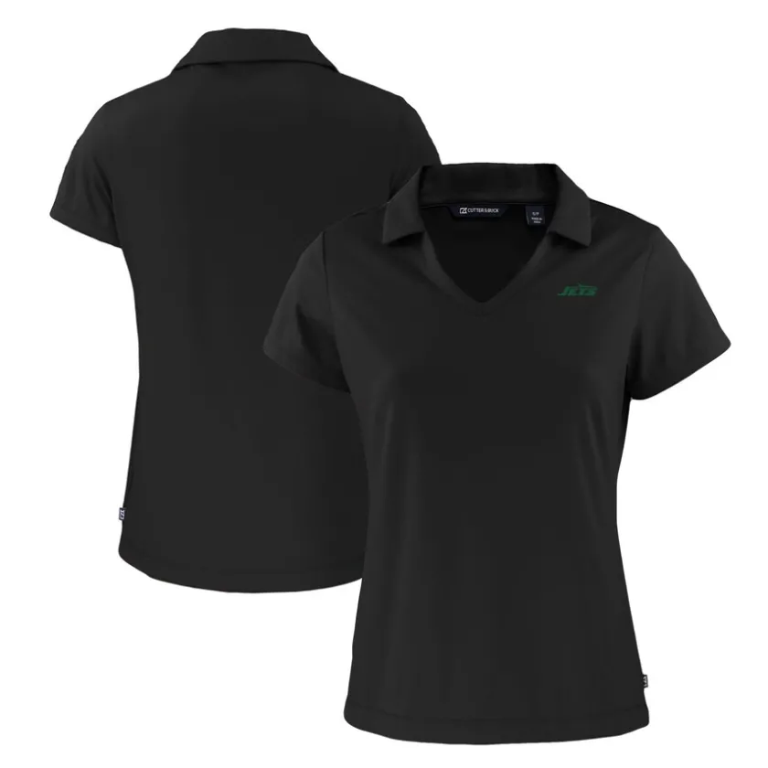 Polos^New York Jets Women's Cutter & Buck Black Primary Logo Daybreak Eco Recycled V-Neck Polo