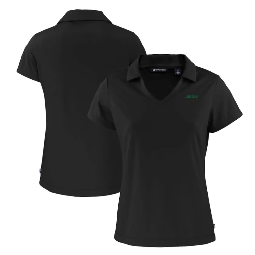 Polos^New York Jets Women's Cutter & Buck Black Primary Logo Daybreak Eco Recycled V-Neck Polo