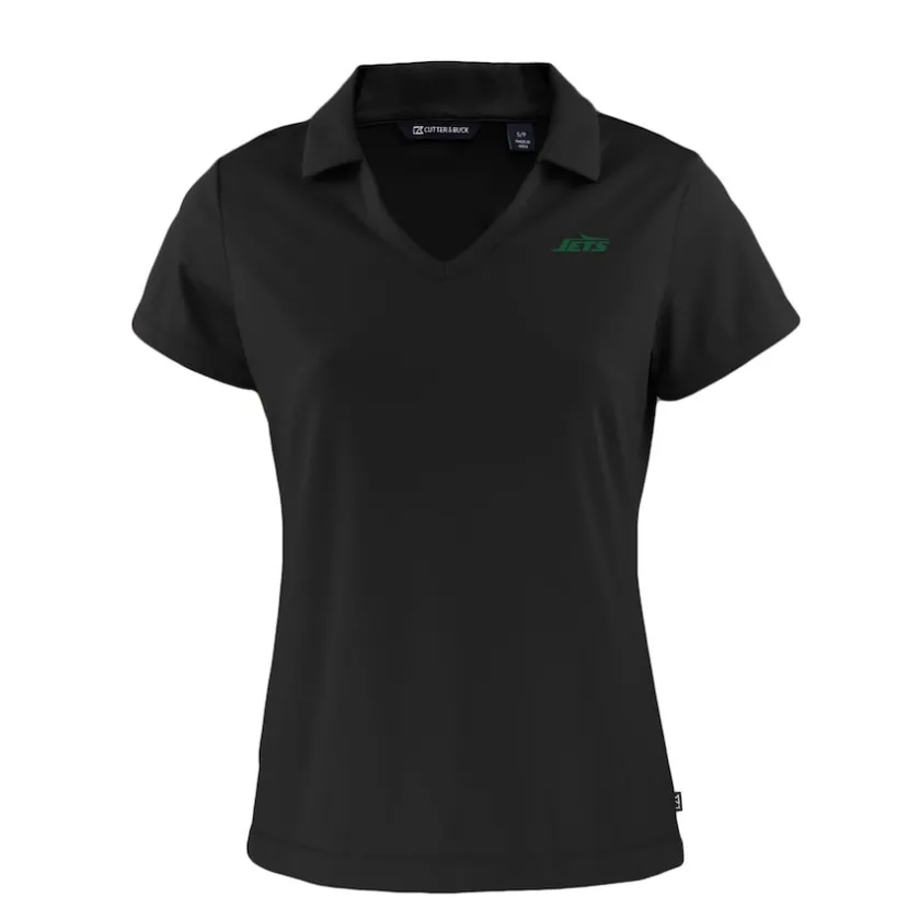 Polos^New York Jets Women's Cutter & Buck Black Primary Logo Daybreak Eco Recycled V-Neck Polo
