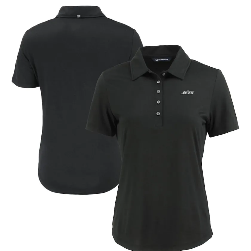 Polos^New York Jets Women's Cutter & Buck Black Monochromatic Logo Coastline Epic Comfort Eco Recycled Polo