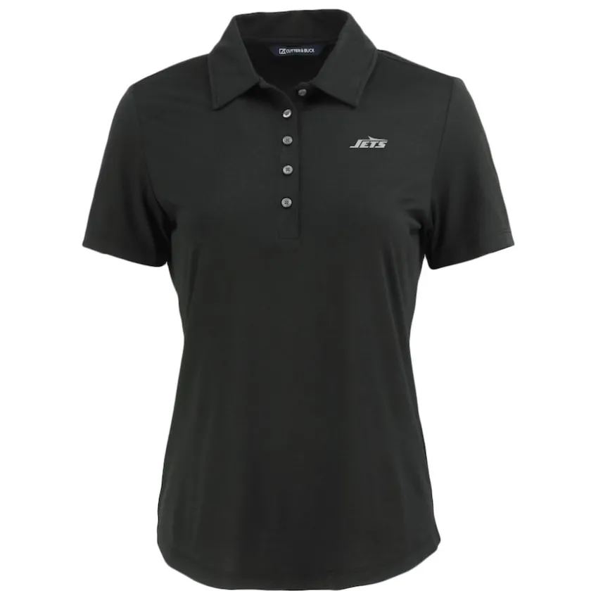 Polos^New York Jets Women's Cutter & Buck Black Monochromatic Logo Coastline Epic Comfort Eco Recycled Polo