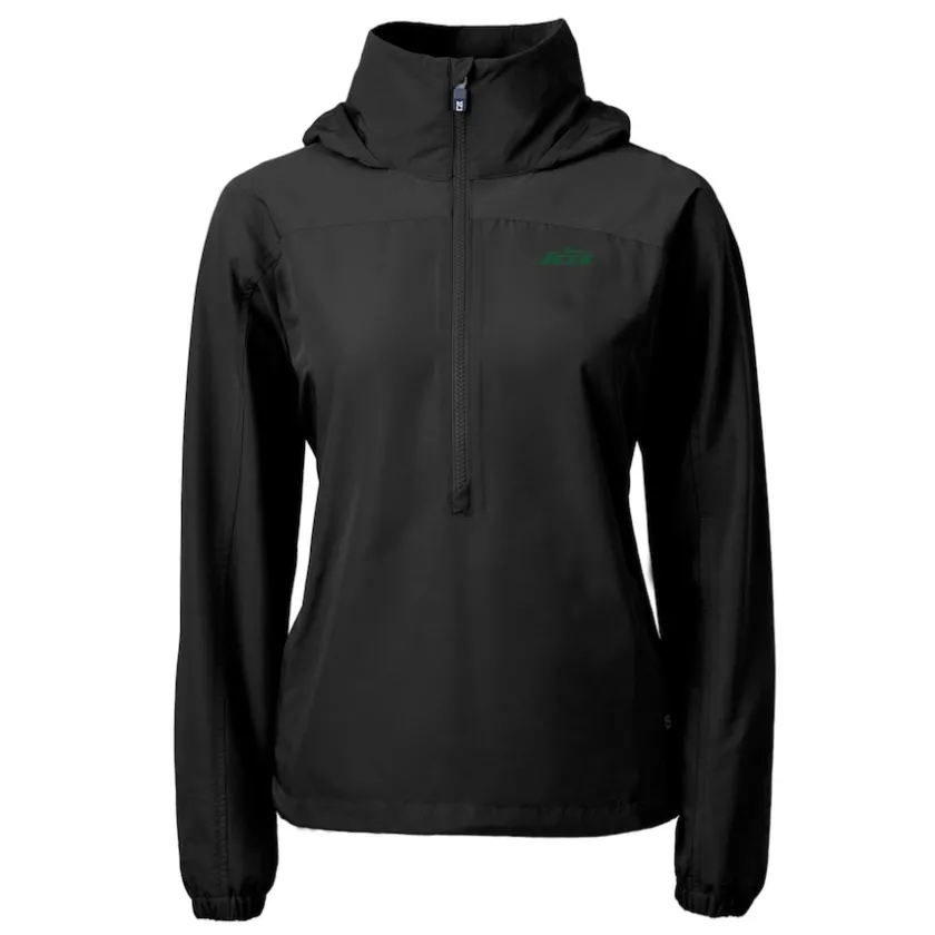 Jackets|Sweatshirts & Fleece^New York Jets Women's Cutter & Buck Black Primary Logo Charter Eco Recycled Half-Zip Hoodie Anorak Jacket