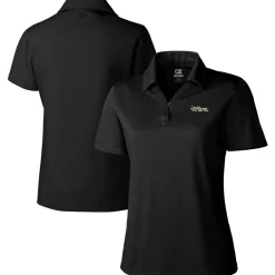 Polos^New York Jets Women's Cutter & Buck Black Throwback Logo Genre DryTec Textured Polo