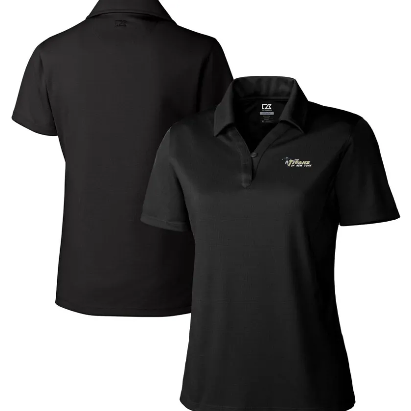 Polos^New York Jets Women's Cutter & Buck Black Throwback Logo Genre DryTec Textured Polo