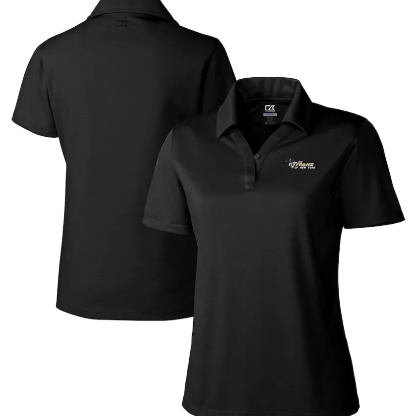 Polos^New York Jets Women's Cutter & Buck Black Throwback Logo Genre DryTec Textured Polo
